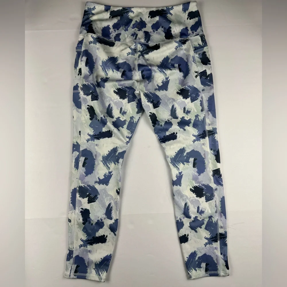 Girls Light Blue Brushstroke Print Active Leggings
